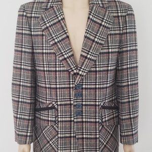men's mod sport coat 41R wool plaid 1970s fine